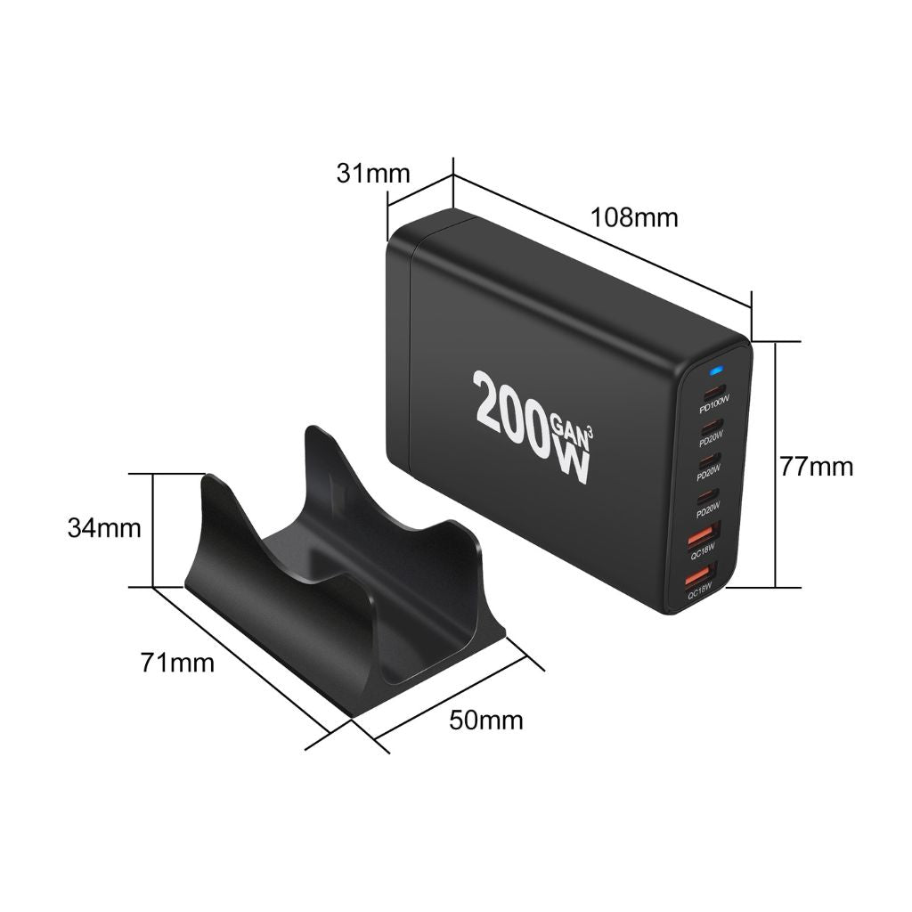 200W GaN 6 - Port USB - C Charger - MoodPeach