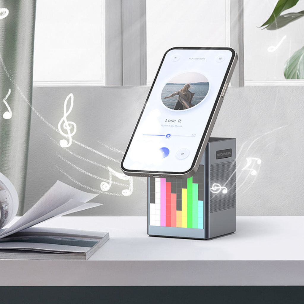 3 in 1 Magnetic Charger with Alarm Clock & Bluetooth Speaker for Apple - MoodPeach