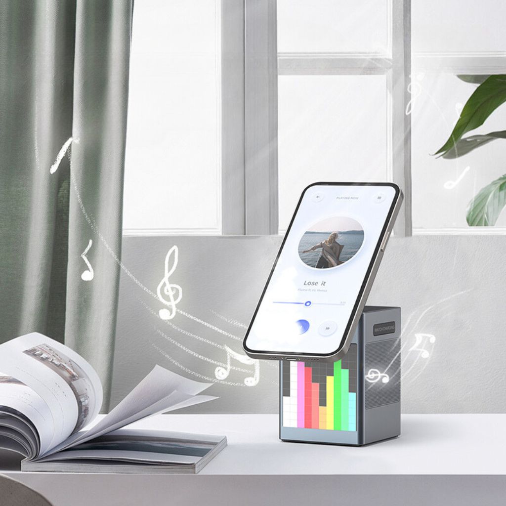 3 in 1 Magnetic Charger with Alarm Clock & Bluetooth Speaker for Apple - MoodPeach