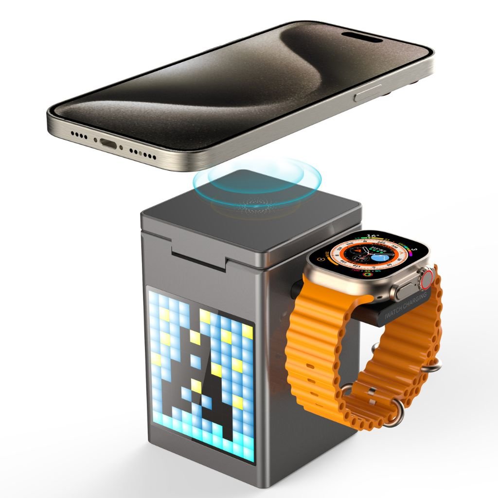 3 in 1 Magnetic Charger with Alarm Clock & Bluetooth Speaker for Apple - MoodPeach