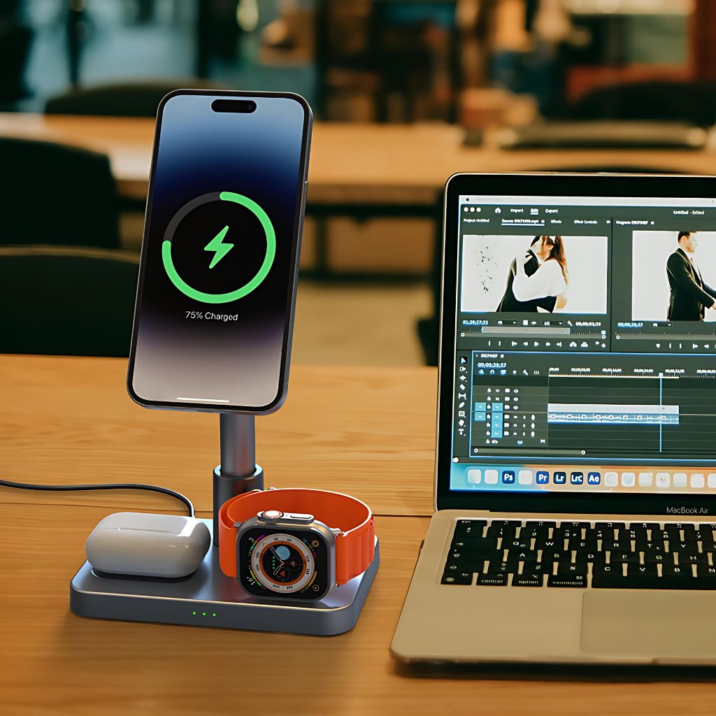 3 in 1 Magnetic Charger with Telescopic Reach for Apple - MoodPeach