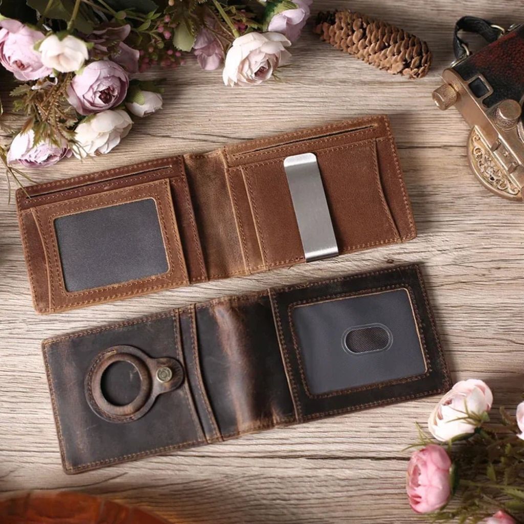 AirTag Leather Flip Wallet - MoodPeach