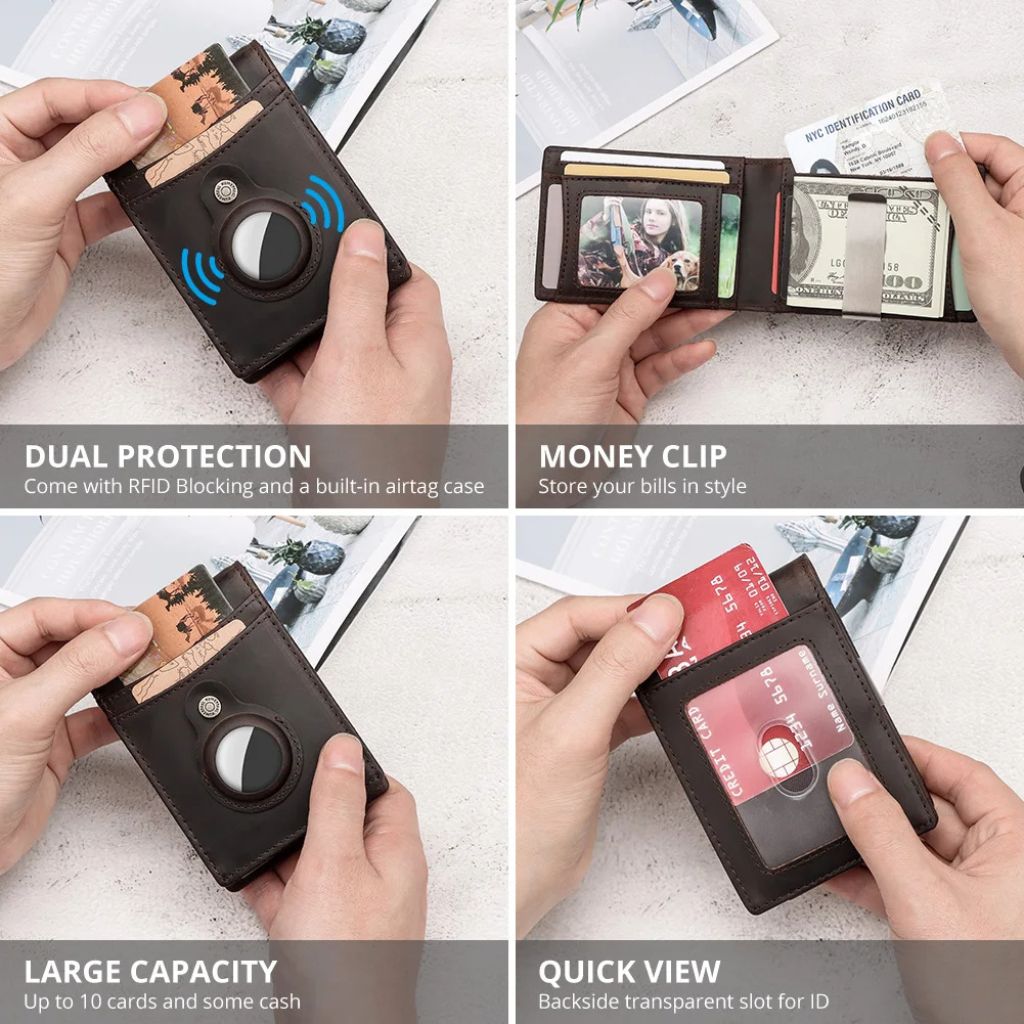 AirTag Leather Flip Wallet - MoodPeach