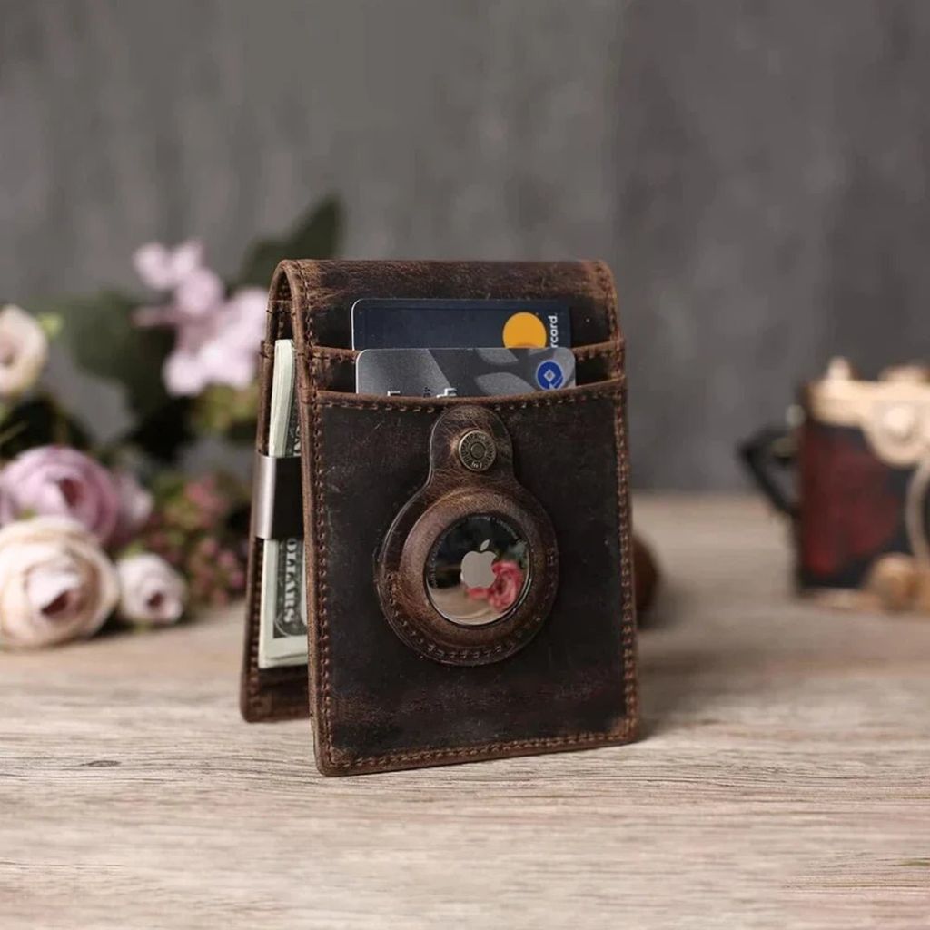 AirTag Leather Flip Wallet - MoodPeach