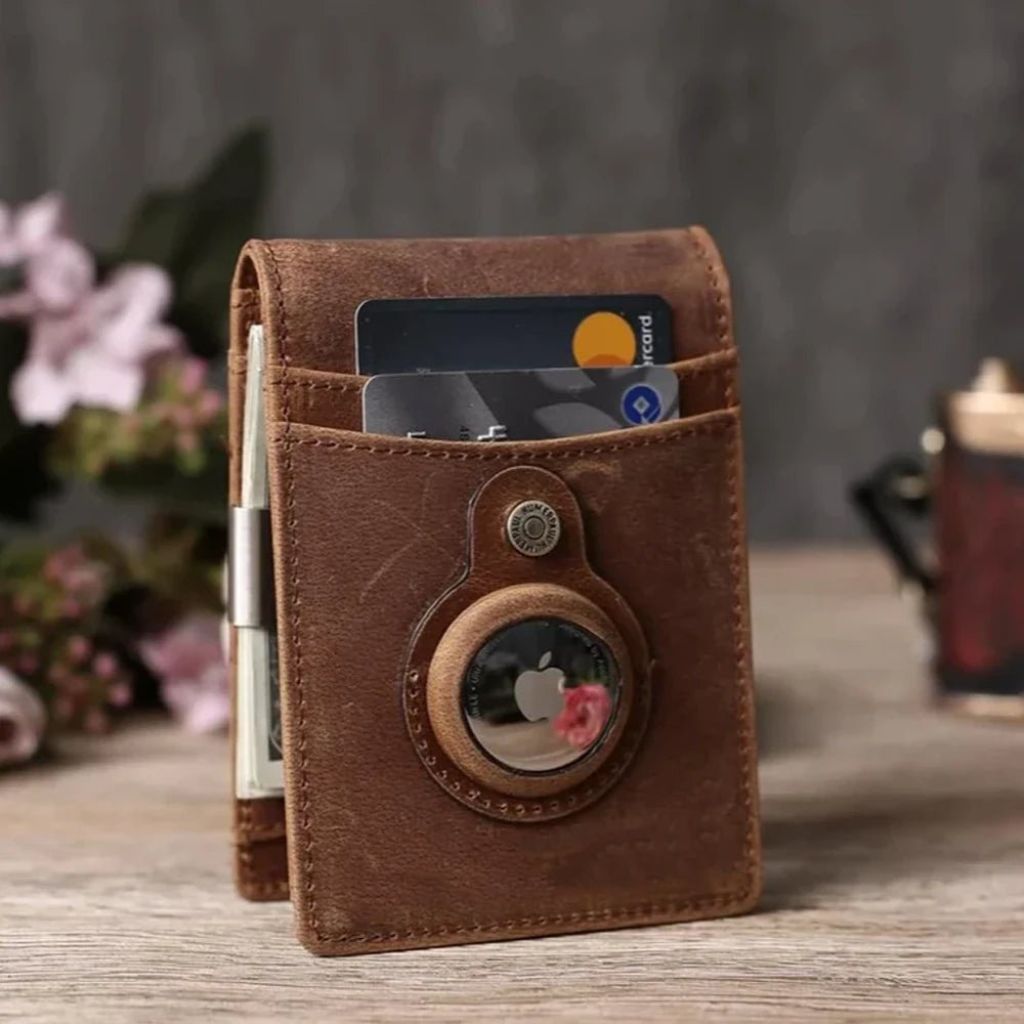 AirTag Leather Flip Wallet - MoodPeach