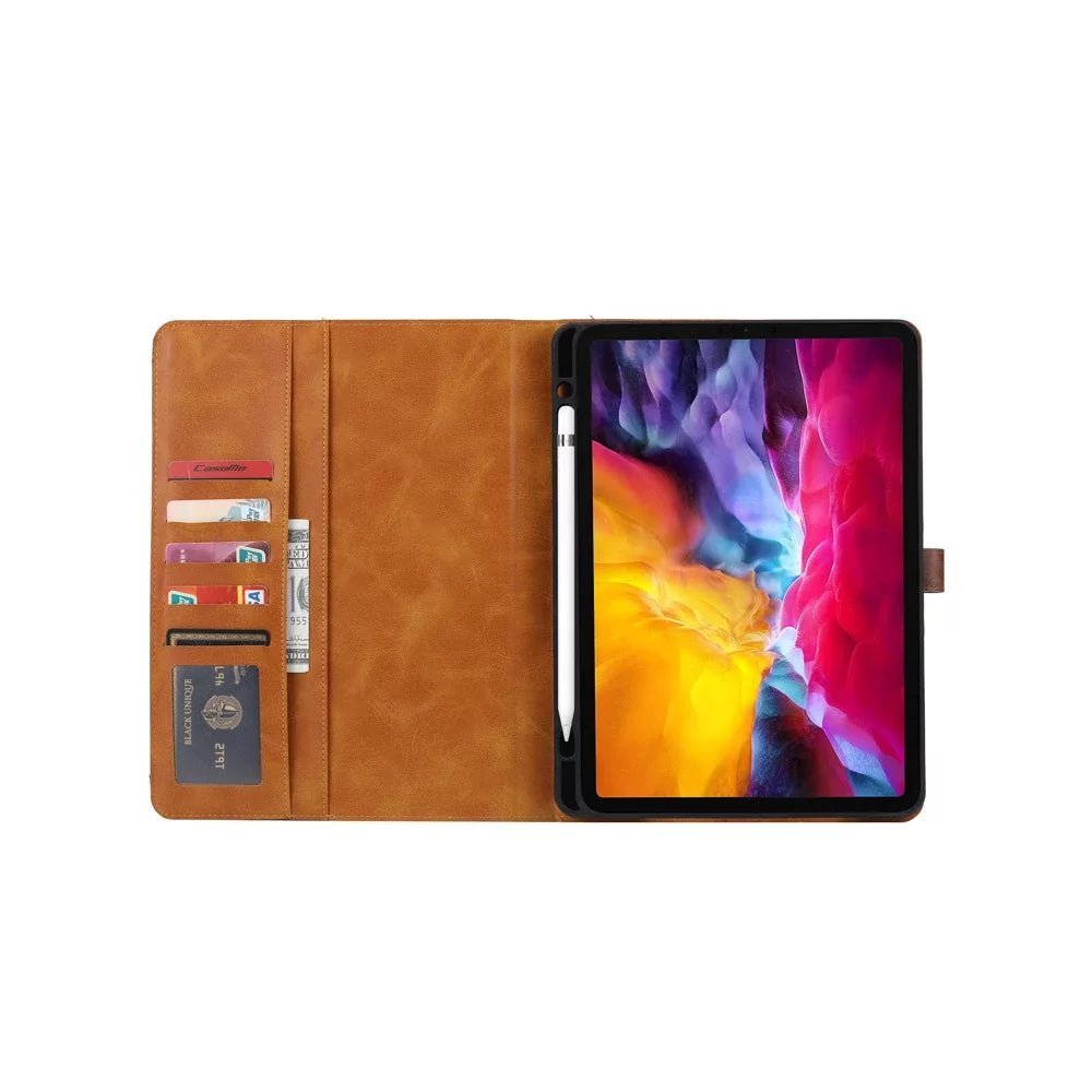 Leather Folio Case with Card Slots & Pencil Holder for iPad - MoodPeach