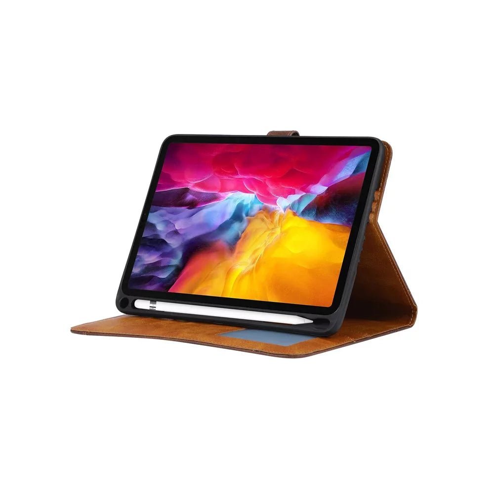 Leather Folio Case with Card Slots & Pencil Holder for iPad - MoodPeach