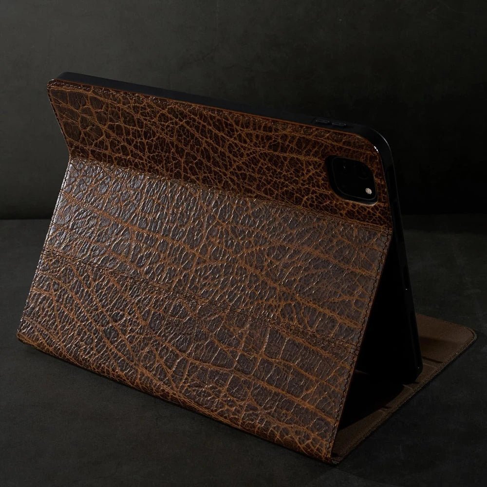 Luxury Genuine Leather Case with Multi - Angle Stand for iPad - MoodPeach