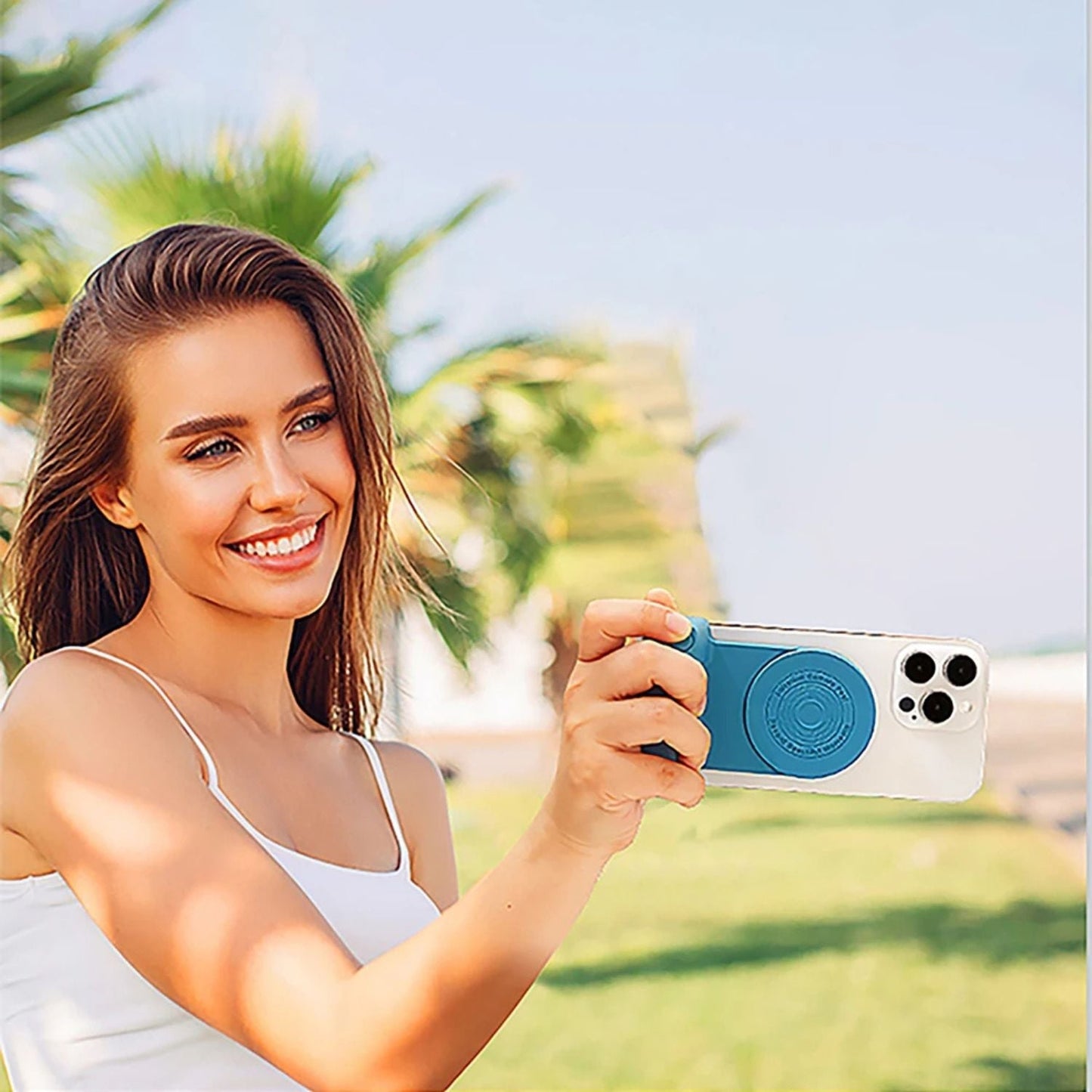 Magnetic Holder with Camera Snap & PowerBank - MoodPeach