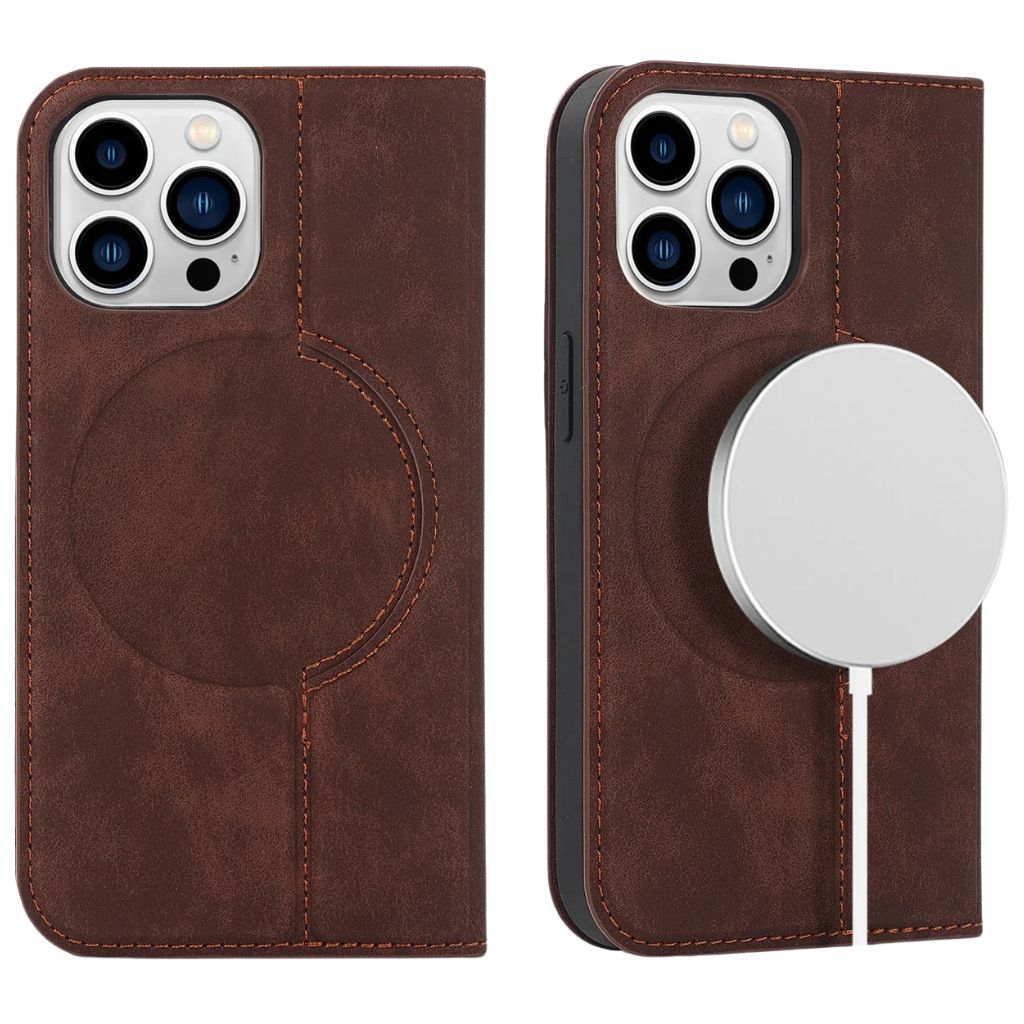 Magnetic Leather Case with Wallet for iPhone - MoodPeach