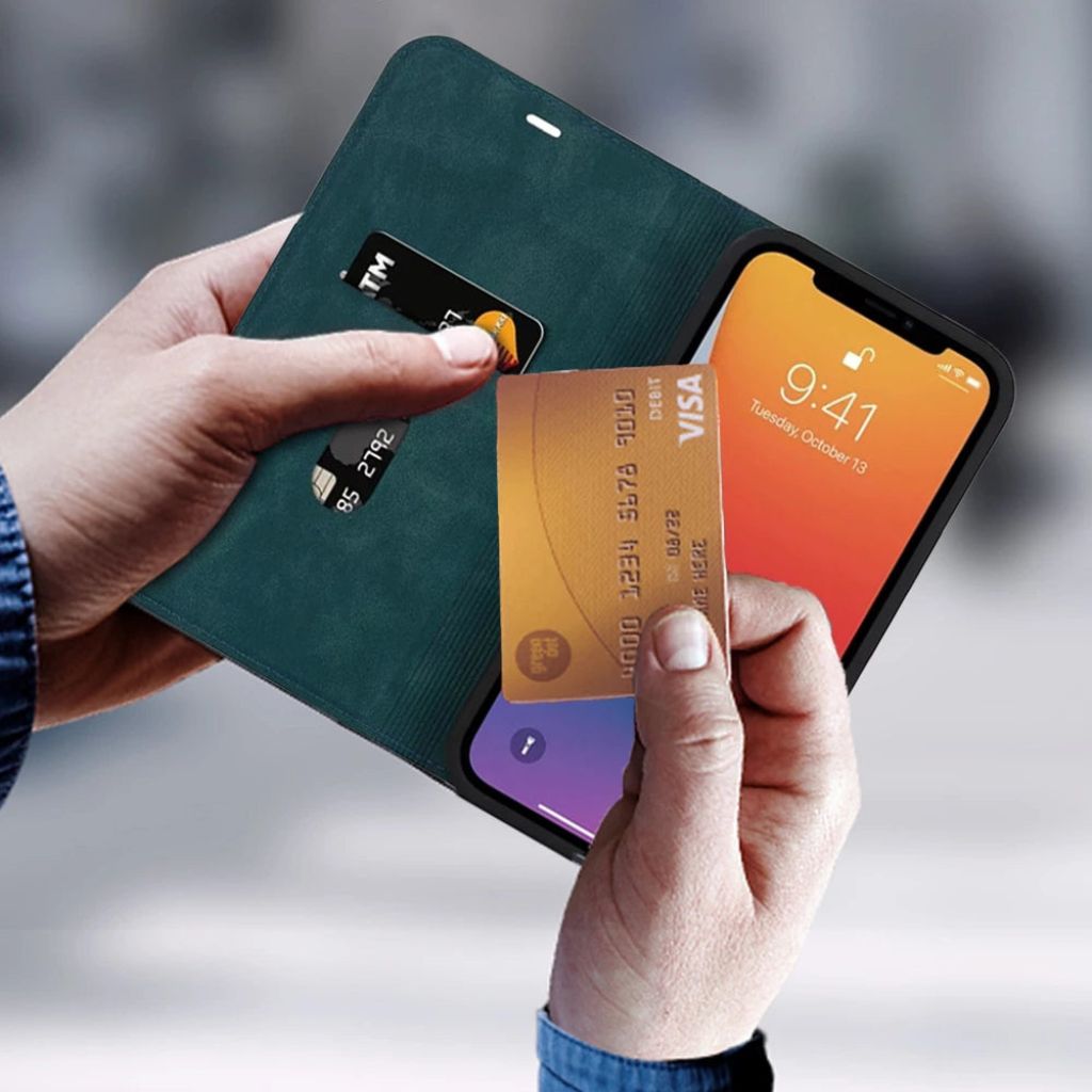 Magnetic Leather Case with Wallet for iPhone - MoodPeach