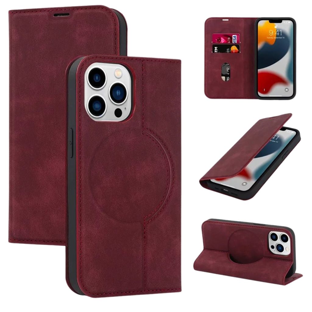 Magnetic Leather Case with Wallet for iPhone - MoodPeach