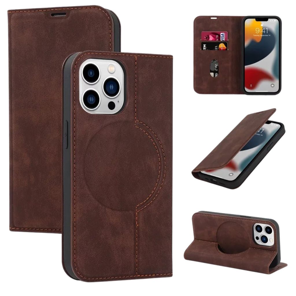 Magnetic Leather Case with Wallet for iPhone - MoodPeach