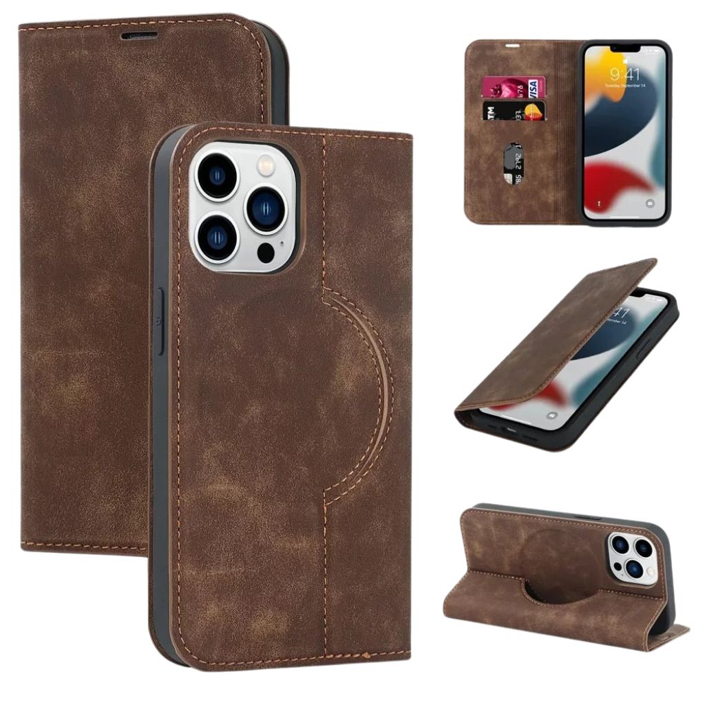 Magnetic Leather Case with Wallet for iPhone - MoodPeach