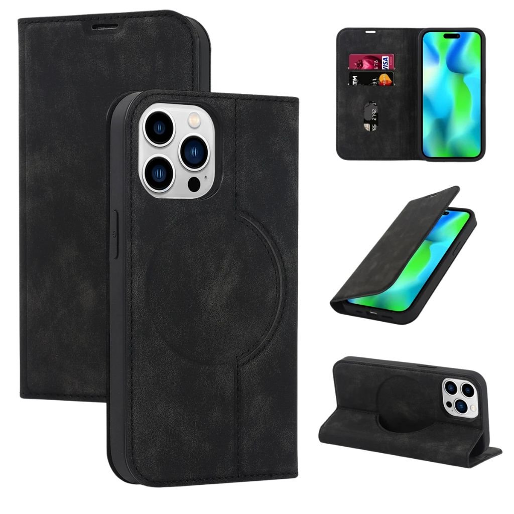 Magnetic Leather Case with Wallet for iPhone - MoodPeach