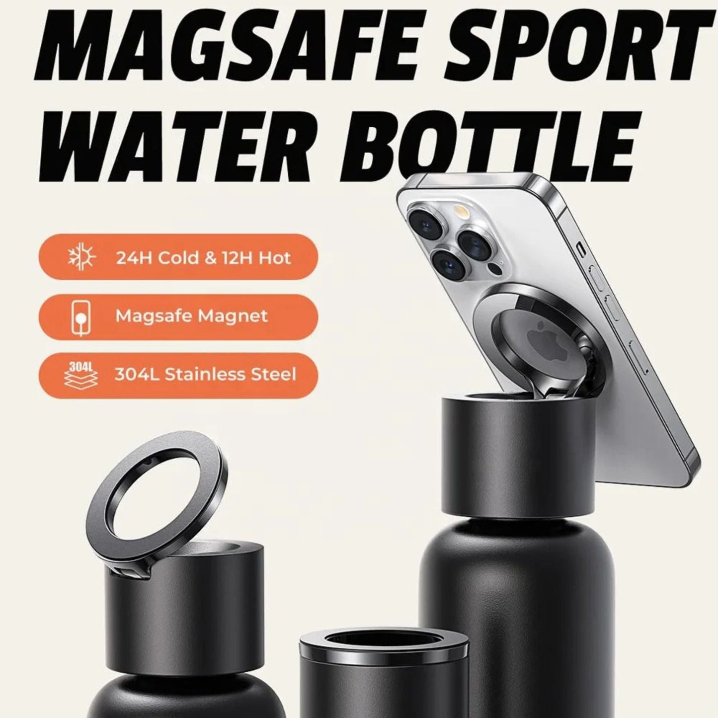 Magnetic Water Bottle & Phone Holder - MoodPeach