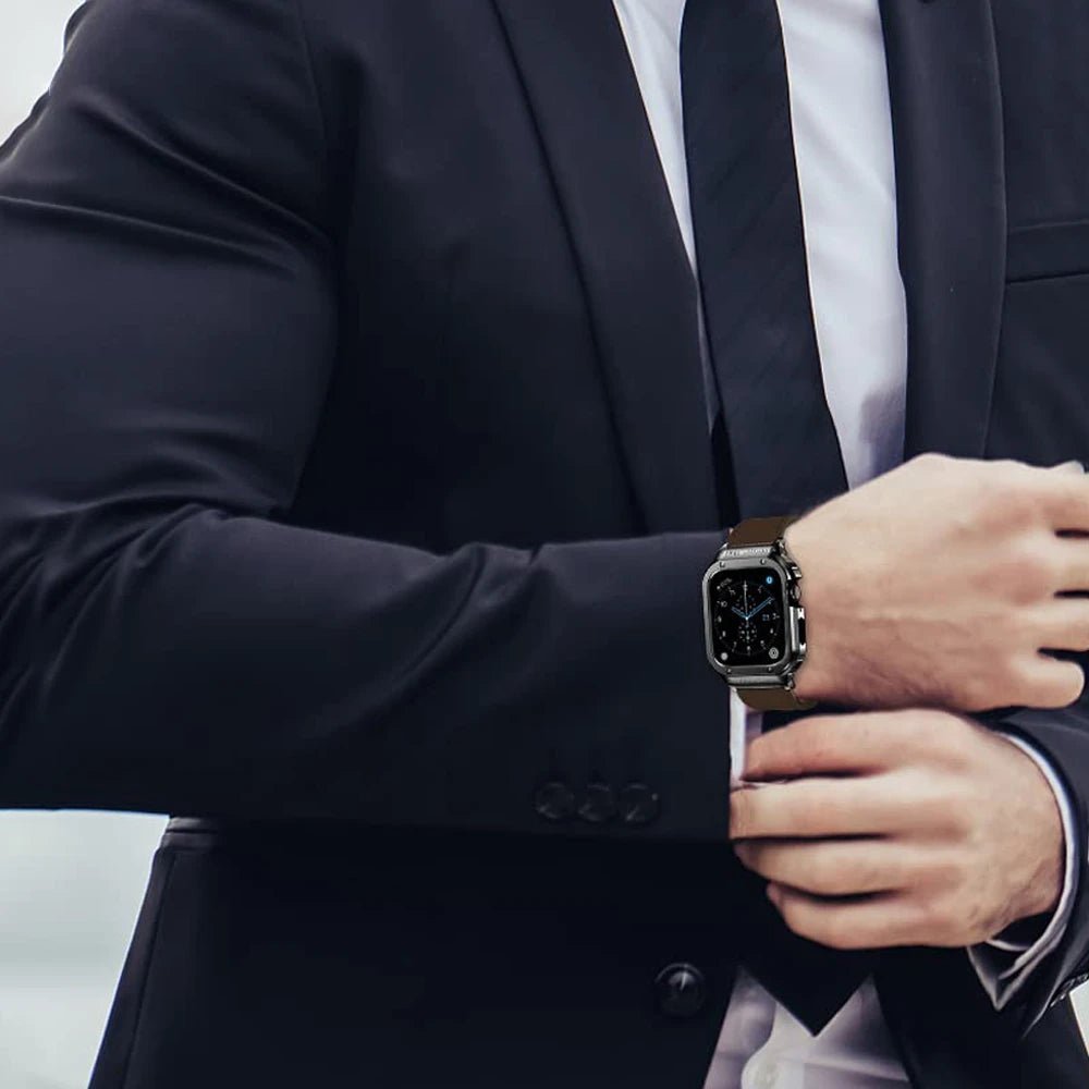 Premium Leather Band with Stainless Steel Case for Apple Watch - MoodPeach