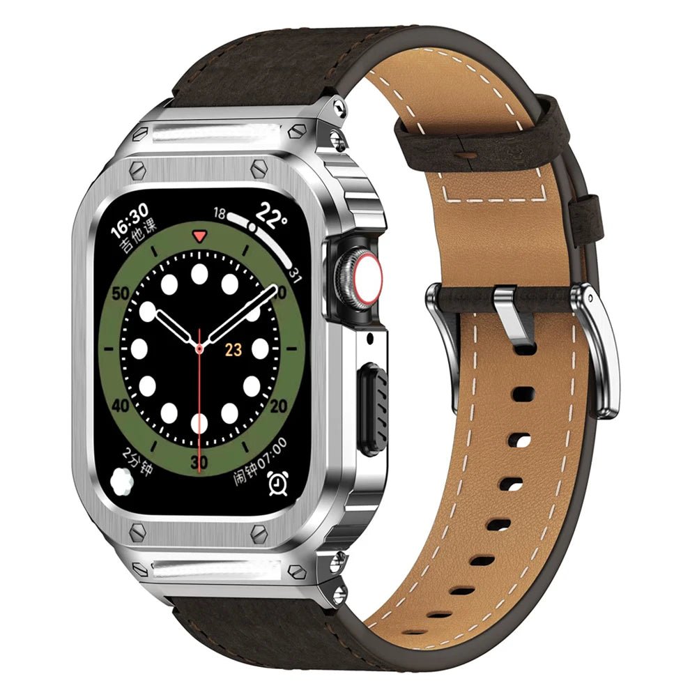 Premium Leather Band with Stainless Steel Case for Apple Watch - MoodPeach