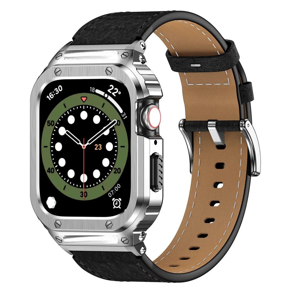 Premium Leather Band with Stainless Steel Case for Apple Watch - MoodPeach