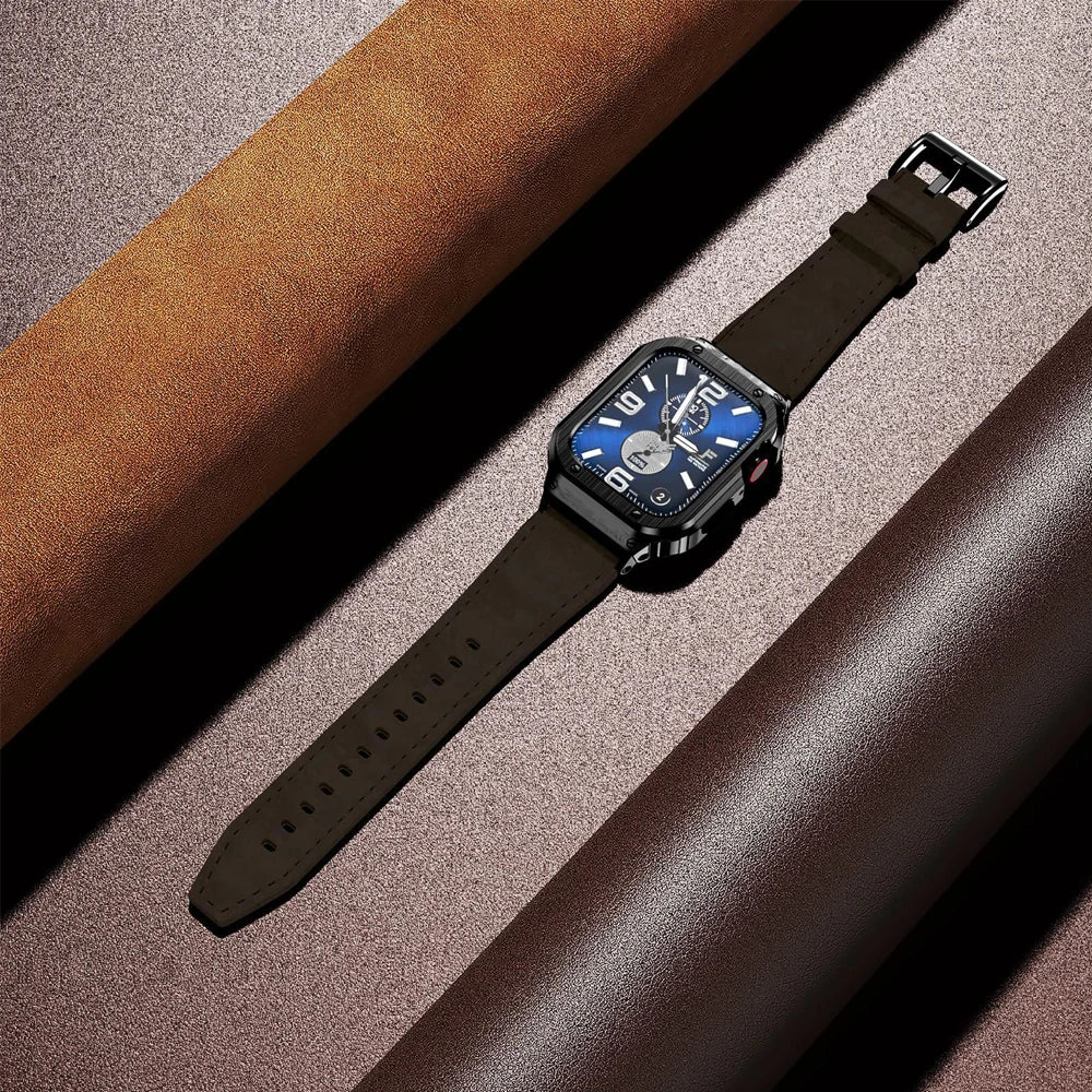Premium Leather Band with Stainless Steel Case for Apple Watch - MoodPeach