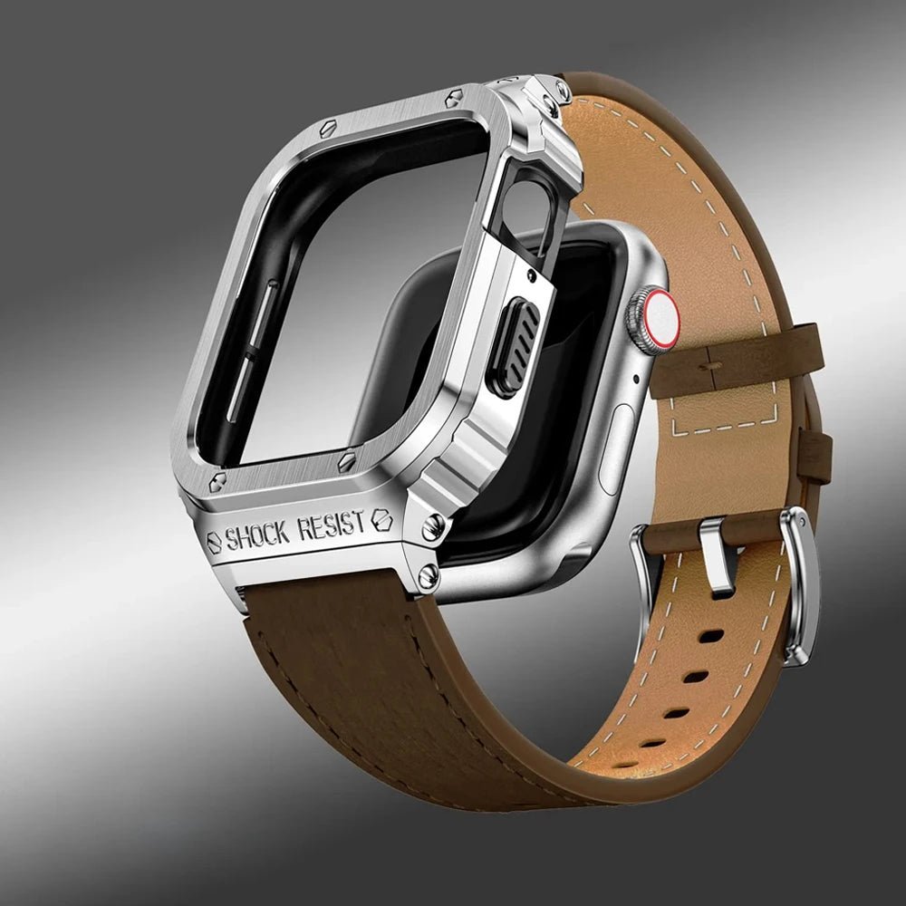 Premium Leather Band with Stainless Steel Case for Apple Watch - MoodPeach