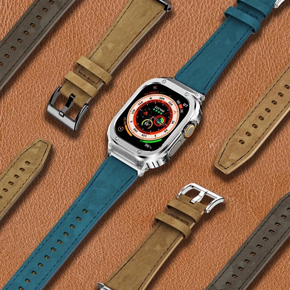 Premium Leather Band with Stainless Steel Case for Apple Watch - MoodPeach