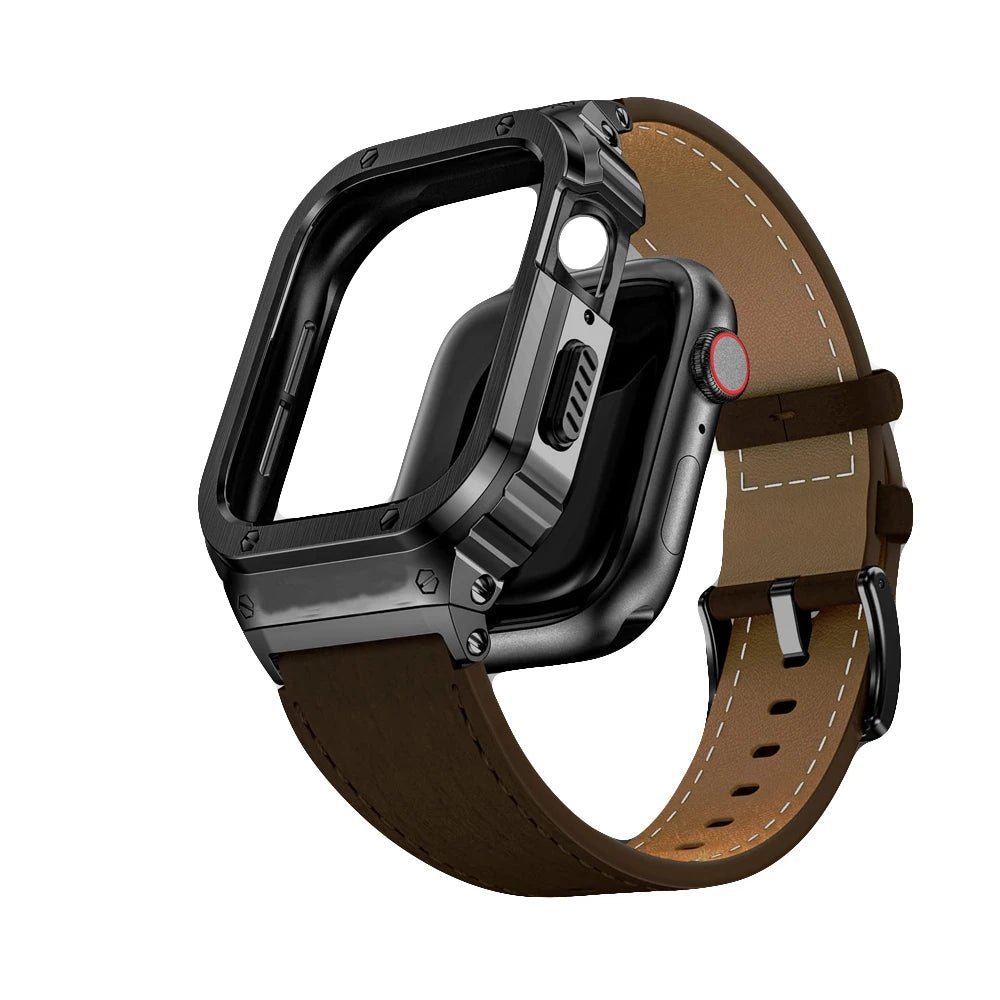 Premium Leather Band with Stainless Steel Case for Apple Watch - MoodPeach