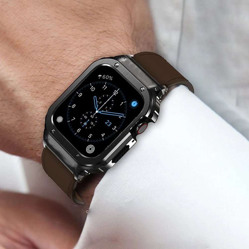 Premium Leather Band with Stainless Steel Case for Apple Watch - MoodPeach