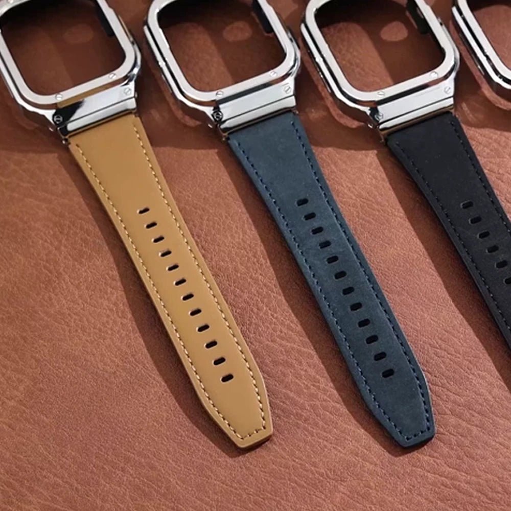 Premium Leather Band with Stainless Steel Case for Apple Watch - MoodPeach