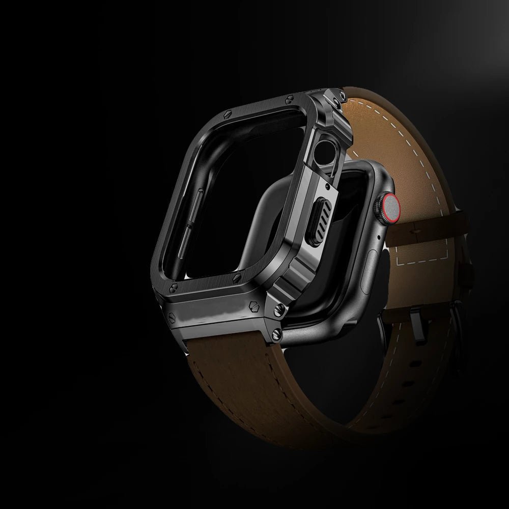 Premium Leather Band with Stainless Steel Case for Apple Watch - MoodPeach