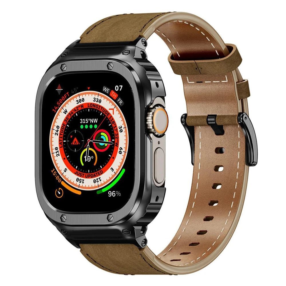 Premium Leather Band with Stainless Steel Case for Apple Watch - MoodPeach