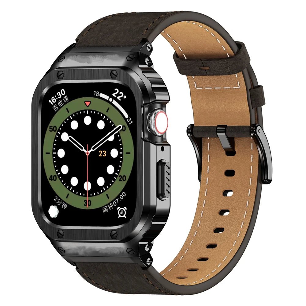 Premium Leather Band with Stainless Steel Case for Apple Watch - MoodPeach