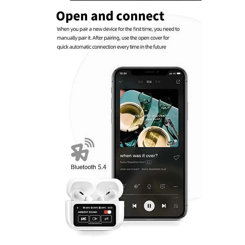 Wireless Earbuds with LCD Touchscreen - MoodPeach