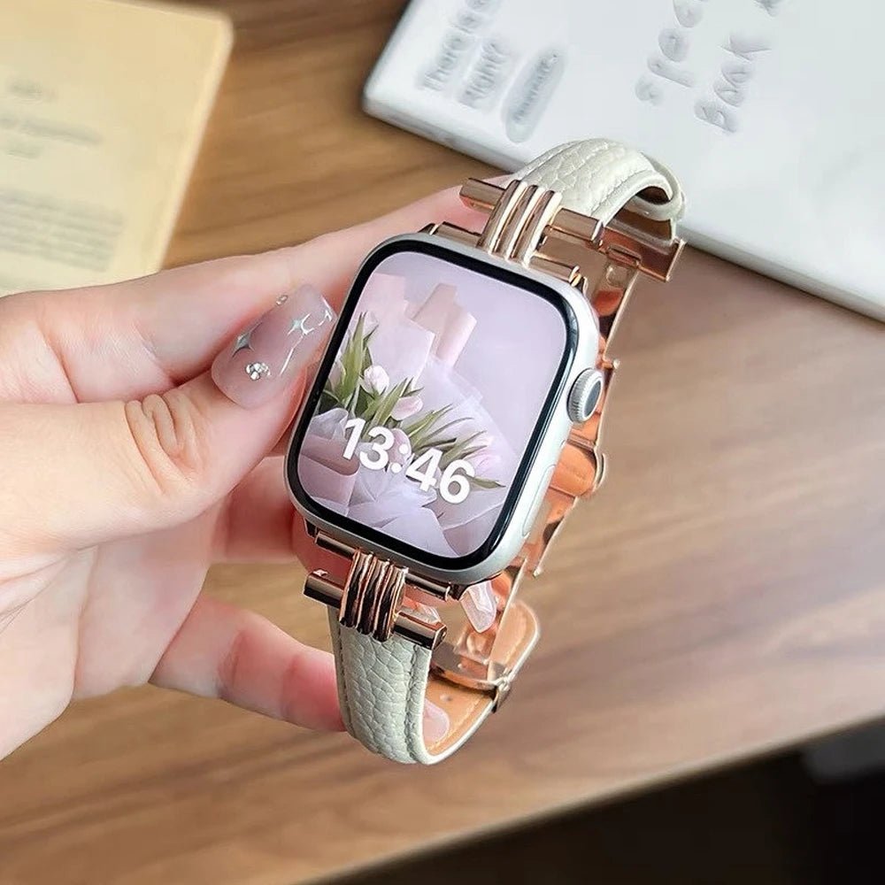 Women’s Genuine Leather & Stainless Steel Band for Apple Watch - MoodPeach