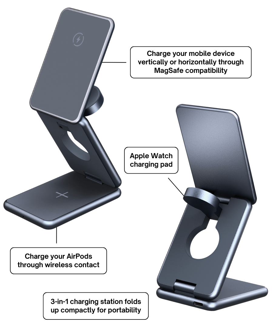 3 - in - 1 Foldable Magnetic Wireless Charging Station - MoodPeach