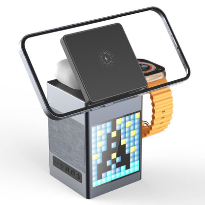 3 in 1 Magnetic Charger with Alarm Clock & Bluetooth Speaker for Apple - MoodPeach