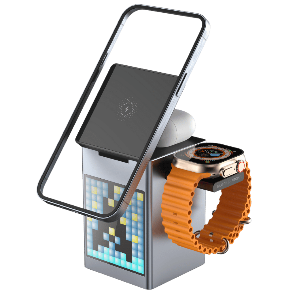 3 in 1 Magnetic Charger with Alarm Clock & Bluetooth Speaker for Apple - MoodPeach