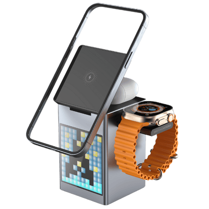 3 in 1 Magnetic Charger with Alarm Clock & Bluetooth Speaker for Apple - MoodPeach