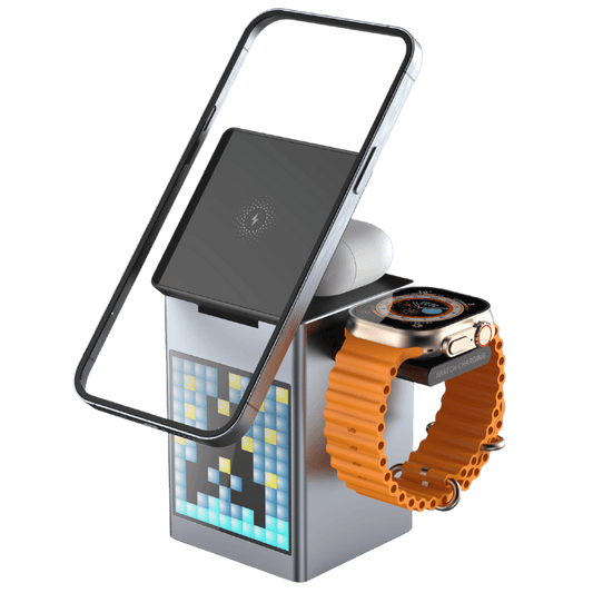 3 in 1 Magnetic Charger with Alarm Clock & Bluetooth Speaker for Apple - MoodPeach