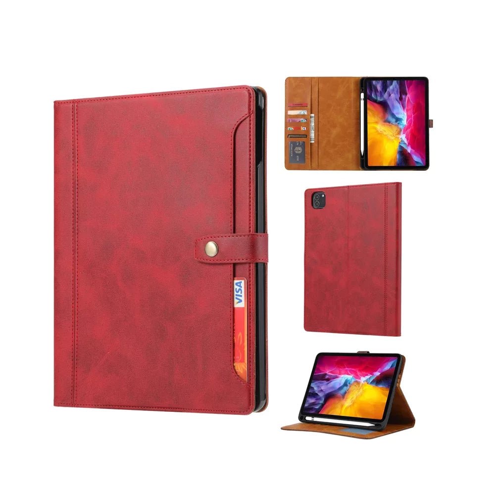 Leather Folio Case with Card Slots & Pencil Holder for iPad - MoodPeach