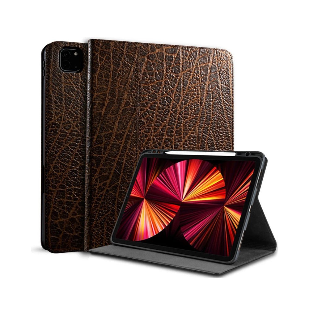Luxury Genuine Leather Case with Multi - Angle Stand for iPad - MoodPeach
