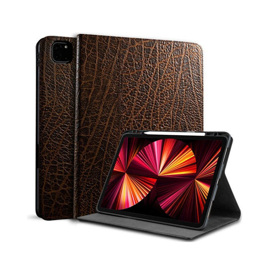 Luxury Genuine Leather Case with Multi - Angle Stand for iPad - MoodPeach
