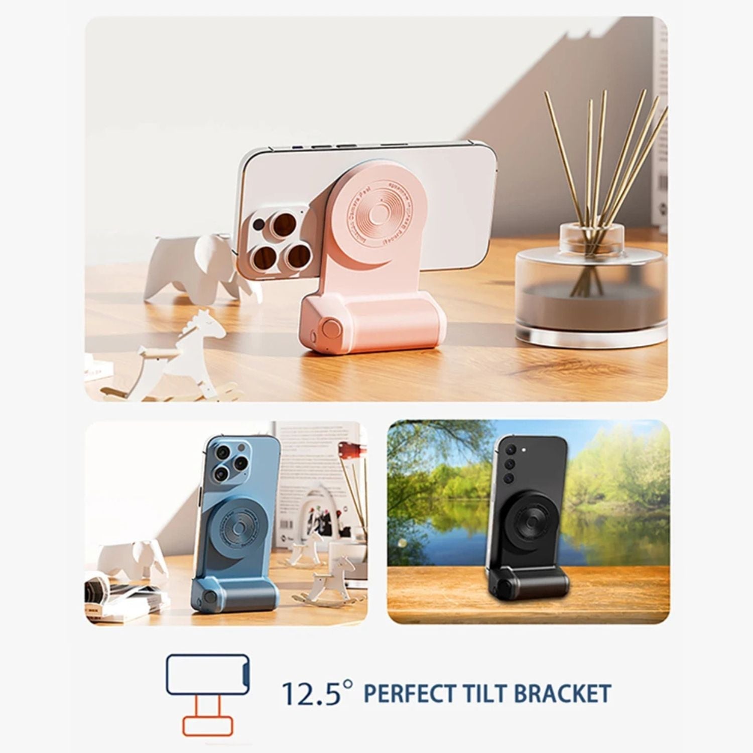 Magnetic Holder with Camera Snap & PowerBank - MoodPeach