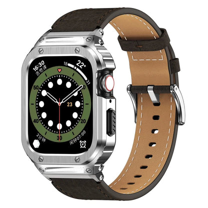Premium Leather Band with Stainless Steel Case for Apple Watch - MoodPeach