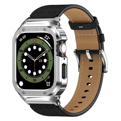 Premium Leather Band with Stainless Steel Case for Apple Watch - MoodPeach