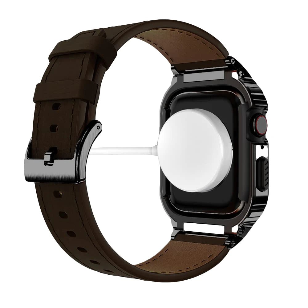 Premium Leather Band with Stainless Steel Case for Apple Watch - MoodPeach