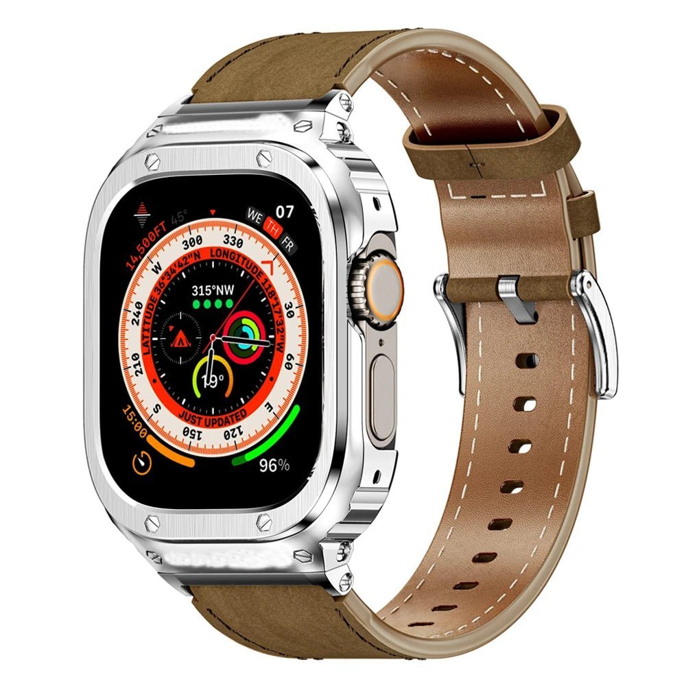 Premium Leather Band with Stainless Steel Case for Apple Watch - MoodPeach