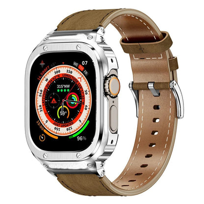 Premium Leather Band with Stainless Steel Case for Apple Watch - MoodPeach