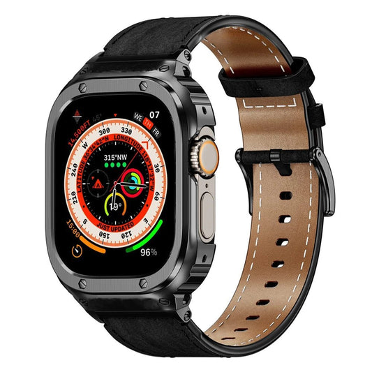 Premium Leather Band with Stainless Steel Case for Apple Watch - MoodPeach