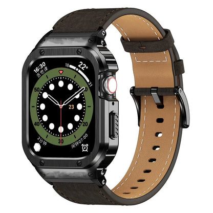 Premium Leather Band with Stainless Steel Case for Apple Watch - MoodPeach